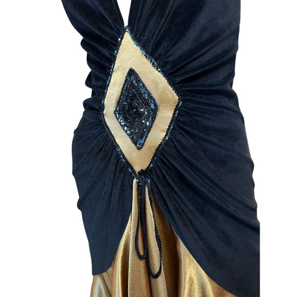 Vintage Roaring 20's Flapper Great Gatsby Black Velvet Gold Dress SZ XS Cosplay - Picture 3 of 16